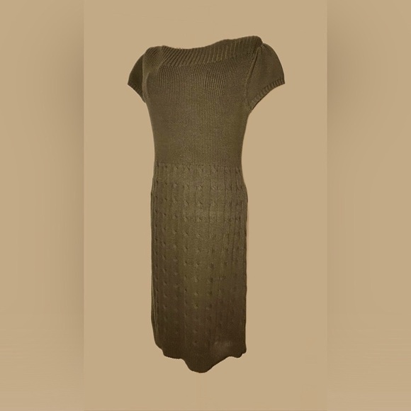 Lauren Ralph Lauren Brown Cable Knit Sweater Dress w/ Cashmere & Cap Sleeves, M - Picture 1 of 12